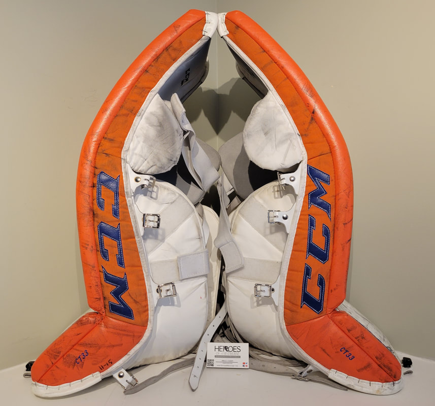 Cam Talbot #33 - 2016-17 Edmonton Oilers Game Worn CCM Goalie Pads -  Photo-matched To The 2016 NHL Heritage Classic! - NHL Auctions